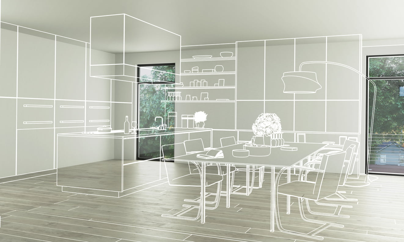 Domestic Kitchen Design (conception) 3d Illustration