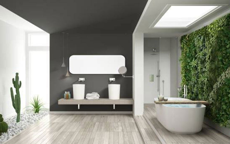 mur végétal artificiel dans une salle de bain